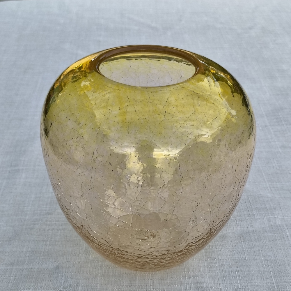 Signed and Dated Wheaton Arts Sunshine Yellow Crackle  Vase